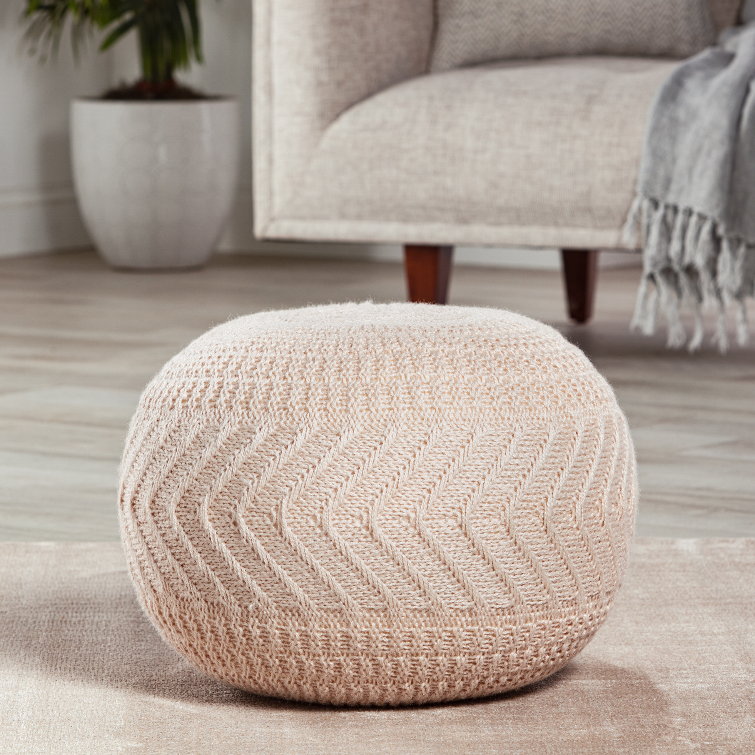 Vibe by Lucille Solid Light Blush Round Pouf - Image 2