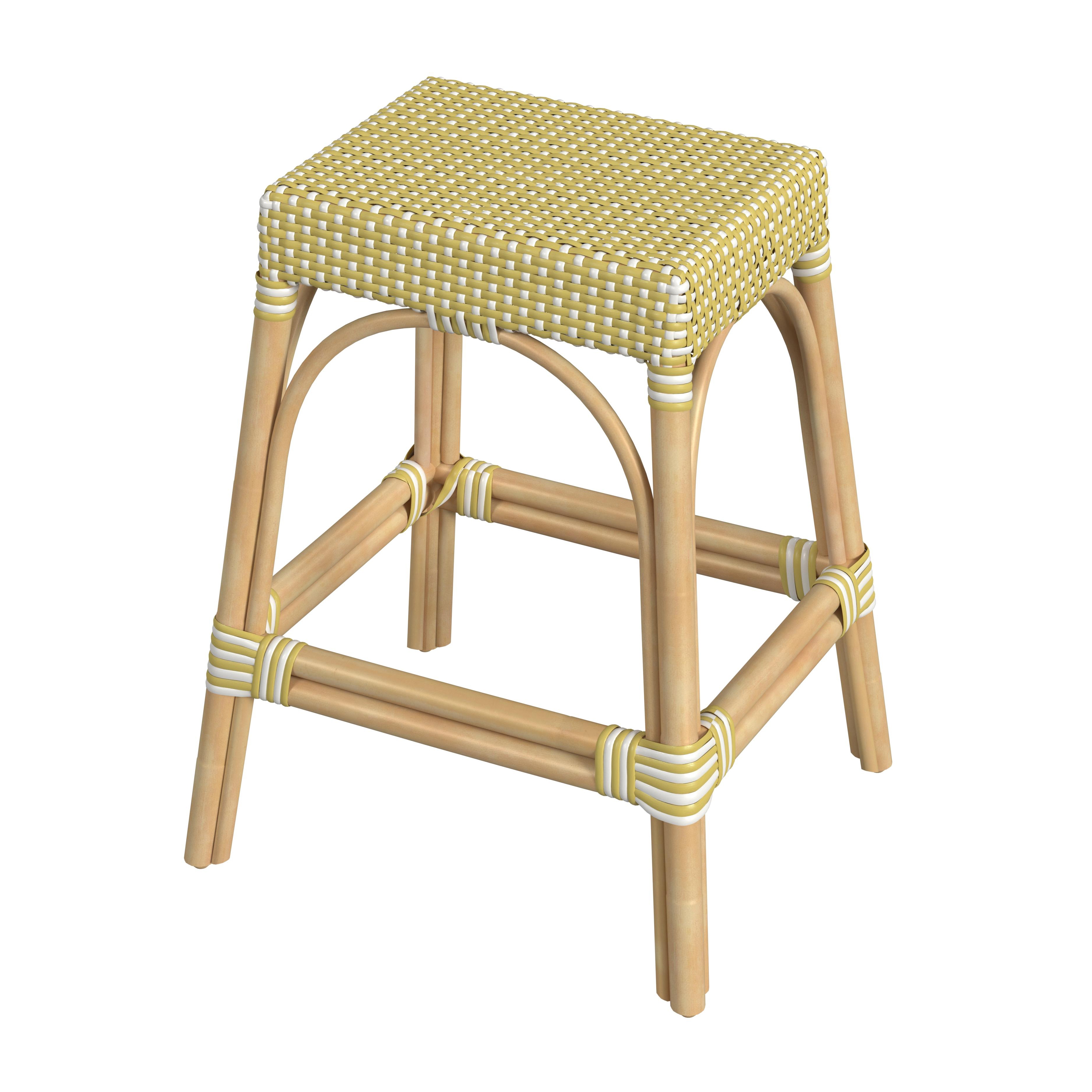 Robias Yellow/White Dot/ Natural Rattan Frame Counter Stool - Image 0