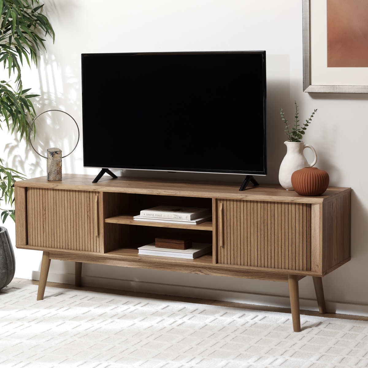 Aphra 2 Door 2 Shelf Media Stand - Oak - Safavieh - Image 1