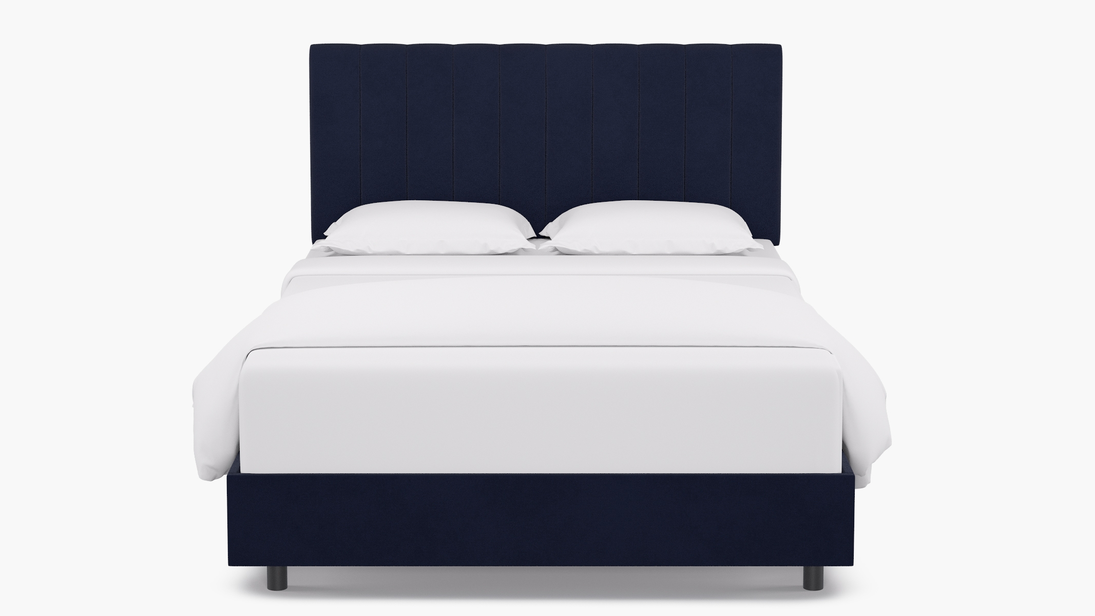 Channel Tufted Bed, Navy Classic Velvet, Queen - Image 1