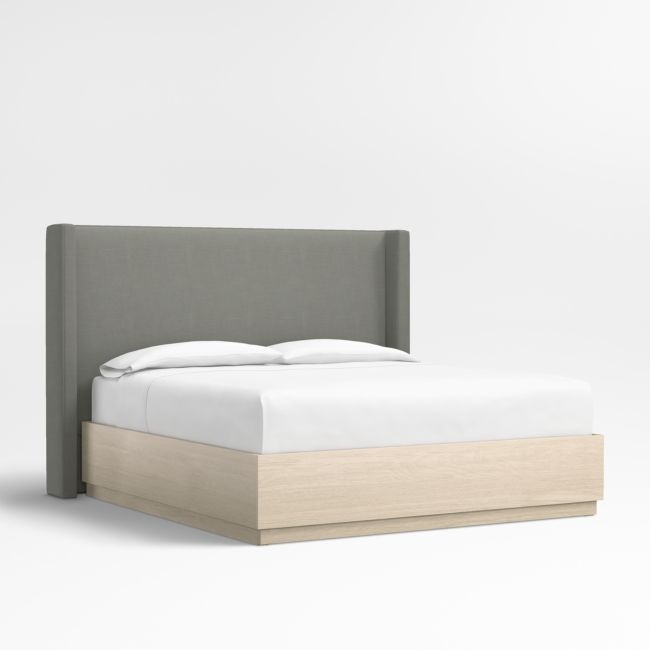 Arden 60" Graphite Grey Upholstered King Headboard with Batten White Oak Storage Bed Base - Image 0