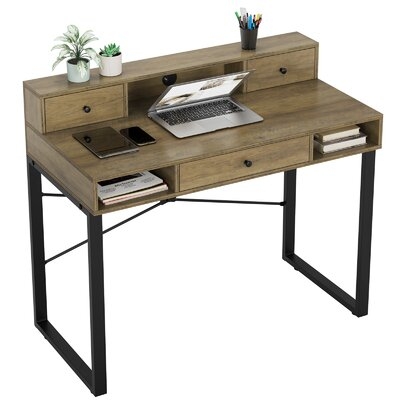 Writing Computer Desk, 42" Rustic Computer Desk With Drawers And Hutch, Modern Simple Style Study Table Computer Workstation, Makeup Vanity Console Table, Easy Assembly - Image 0