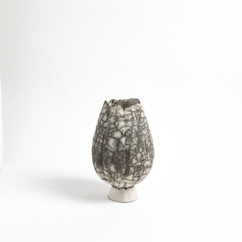 Studio A Home Crackled Footed Vase-Black Raku - Image 0