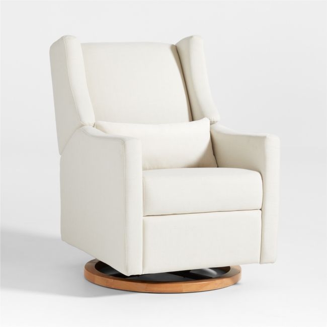 Babyletto Kiwi Nursery Glider Recliner Chair w/ Electronic Control and USB Performance Cream with Natural Wood Base - Image 0