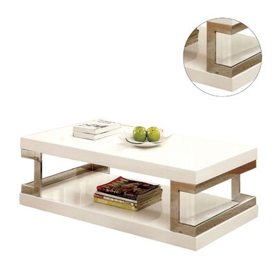 High Gloss Lacquer Coating Coffee Table In White,Chrome - Image 0