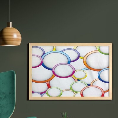 Ambesonne Geometric Wall Art With Frame, Abstract Chained Colorful Bubbles And Circles Round Patterns Contemporary Art, Printed Fabric Poster For Bathroom Living Room Dorms, 35" X 23", Multicolor - Image 0