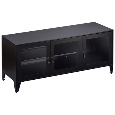TV Cabinet With Large Space 1 Shelf 3 Door Metal Home TV Stand For Living Room Bedroom Black For Tvs Up To 55" - Image 0