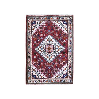 3'6"X5'3" Red New Persian Hamadan Small Flowers Medallion Pure Wool Hand Knotted Oriental Rug E9A474DBDC914105AFCA5DC122019B73 - Image 0