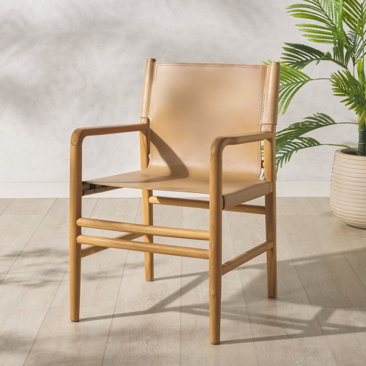 Cassaphina Leather Arm Chair - Tan/Natural - Image 1