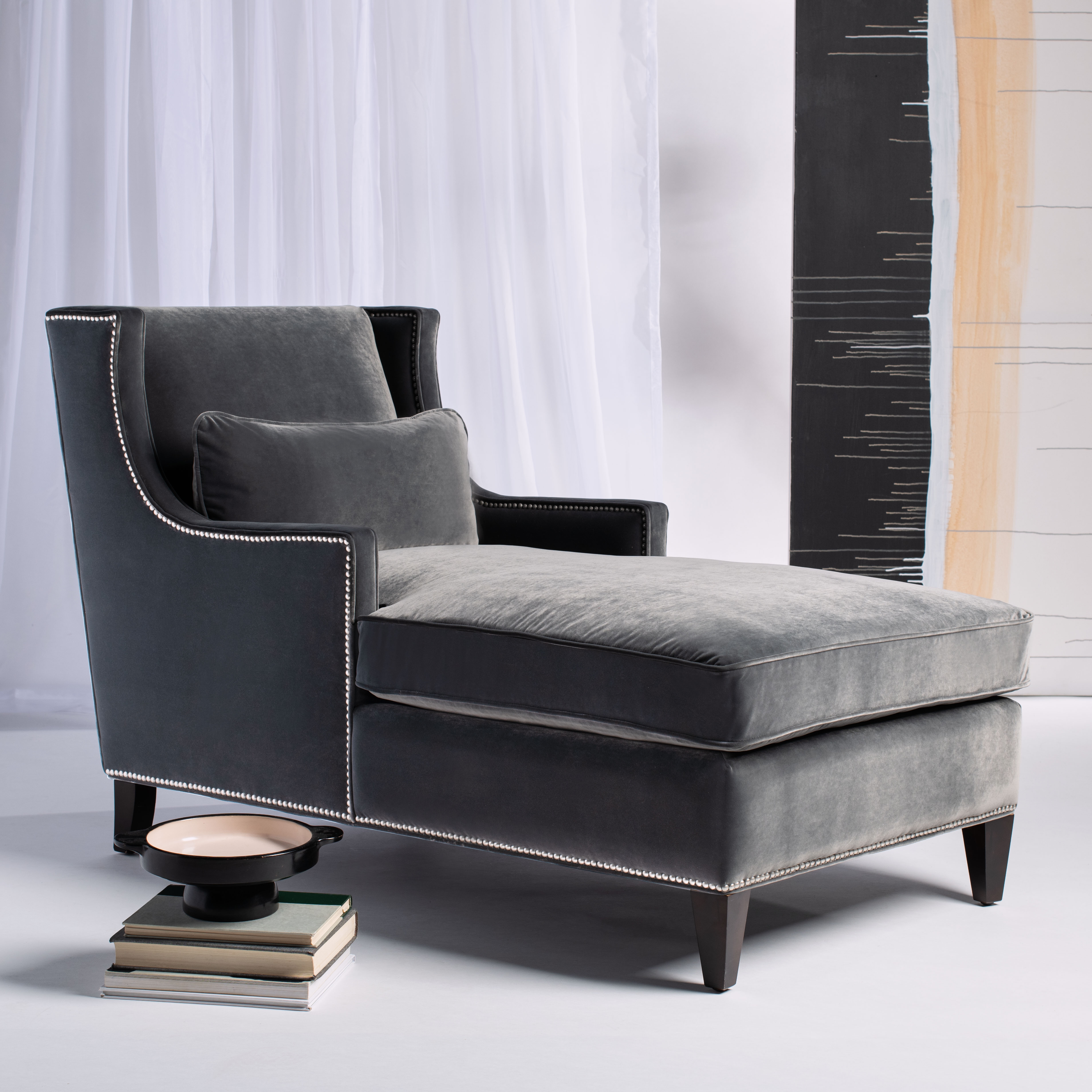 Vitali Studded Chaise - Charcoal - Arlo Home - Image 1
