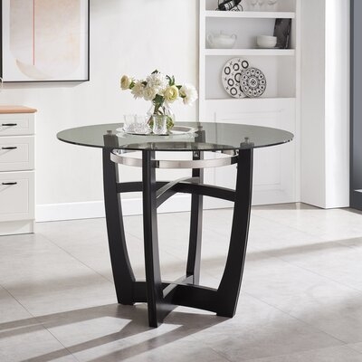 42" /40.5''  Round Tempered Glass Top Dining Table With Solid - Image 0