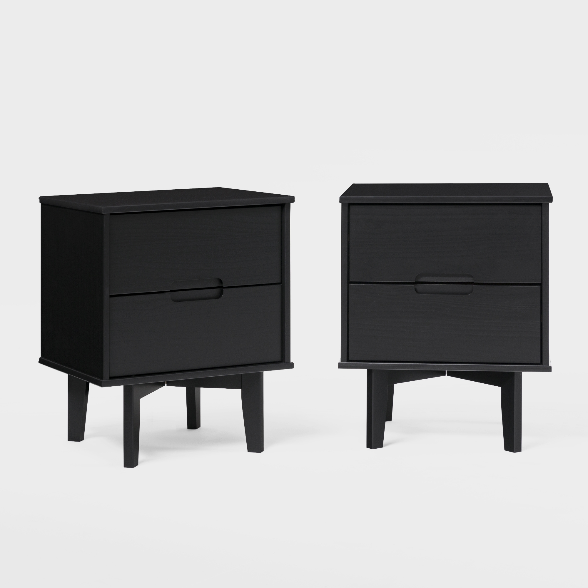 2-Drawer Groove Handle Solid Wood Nightstand - 2PK - Black - Image 0