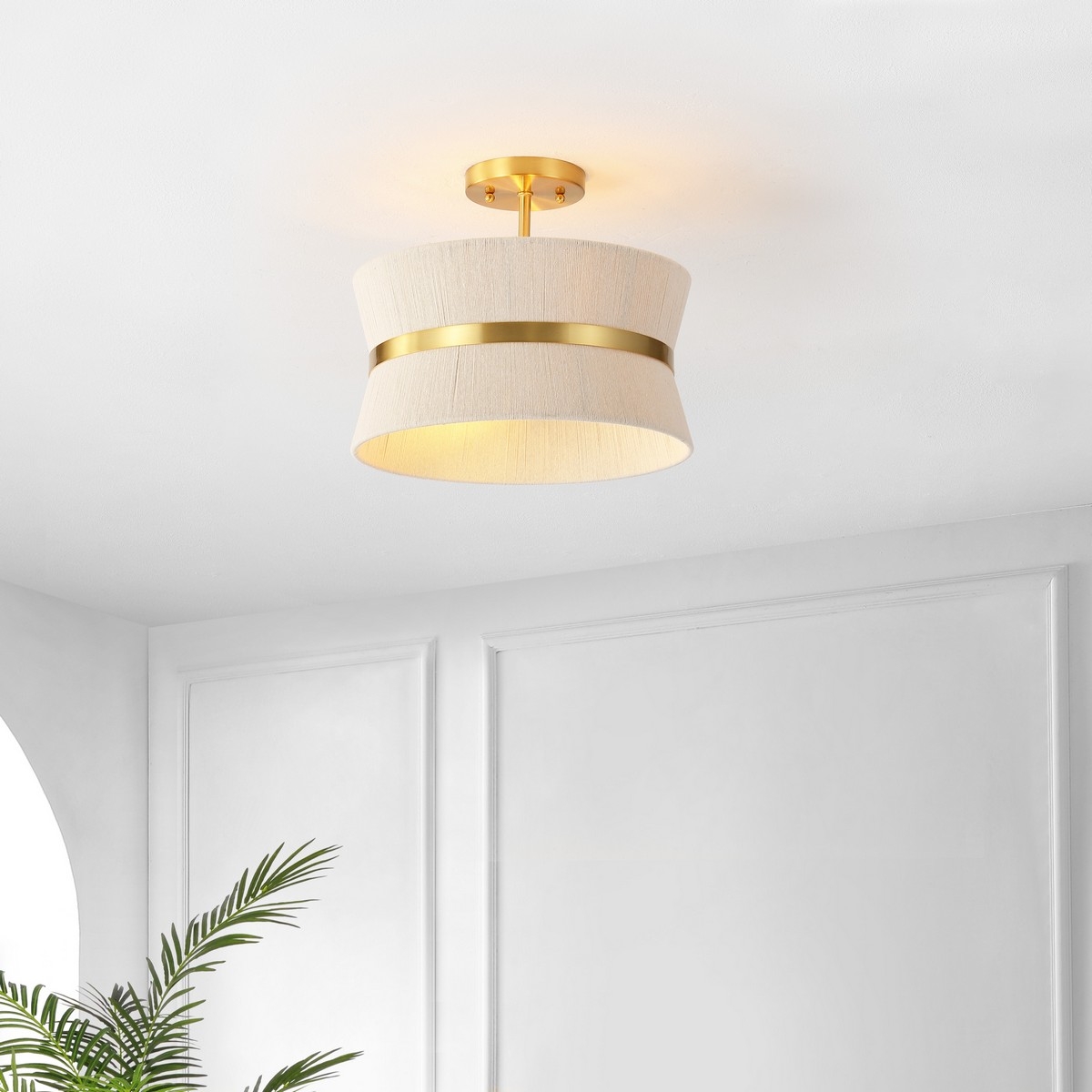 Desert, 3Lt, 13" Semi Flush - Bleached Natural/Brass - Image 1