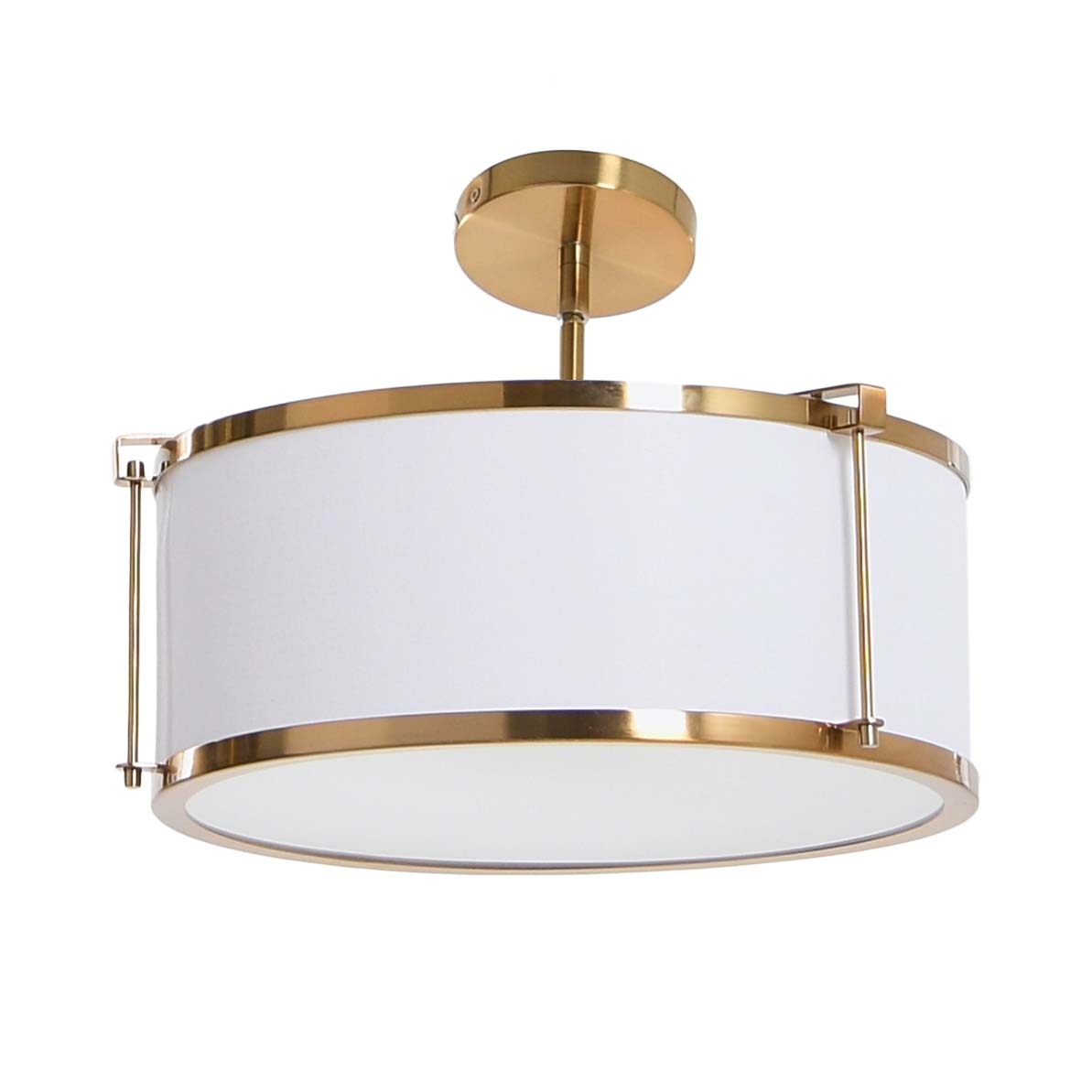 Robert Stevenson Lighting Harrison - Metal Semi-Flush Mount Ceiling Light with Caged Linen Shade, Brushed Brass - Image 0