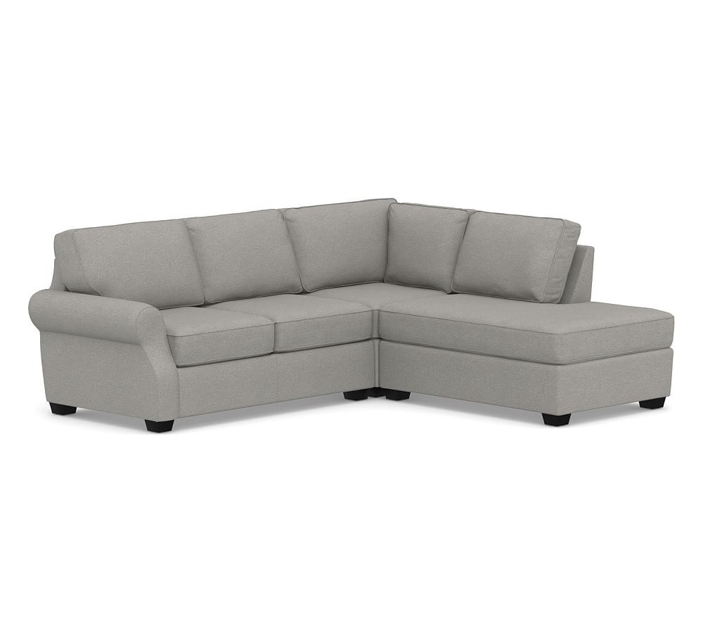 SoMa Fremont Roll Arm Upholstered Left 3-Piece Bumper Sectional, Polyester Wrapped Cushions, Performance Heathered Basketweave Platinum - Image 0