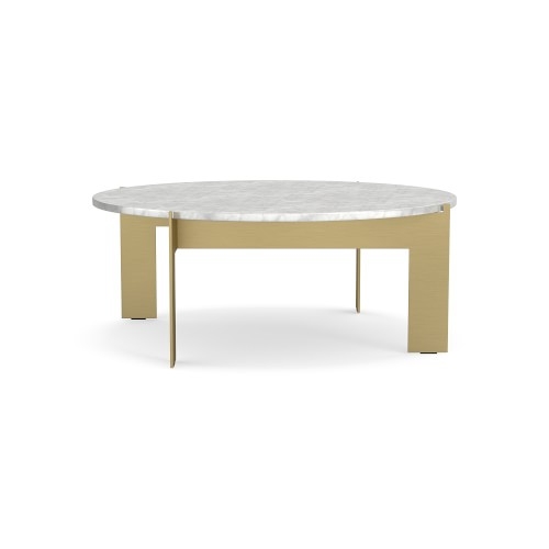 Danish Round Coffee Table, White Marble, Antique Brass - Image 0