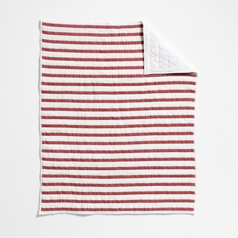 Red Striped Waffle Weave Organic Cotton Baby Crib Quilt - Image 2