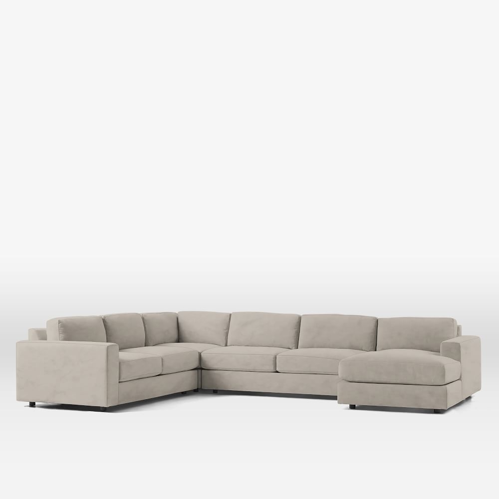 Urban 106" Right 4-Piece Chaise Sectional, Performance Velvet, Silver, Down Blend Fill - Image 0