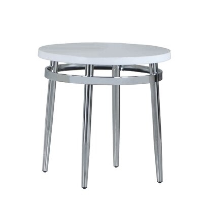 Round Faux Marble Top End Table With Metal Tubular Legs, White - Image 0