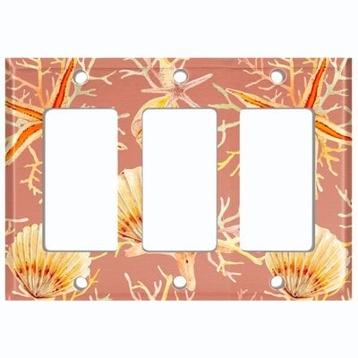 Metal Light Switch Plate Outlet Cover (Coral Reef Clam Star Fish Dark Orange  - Triple Rocker) - Image 0