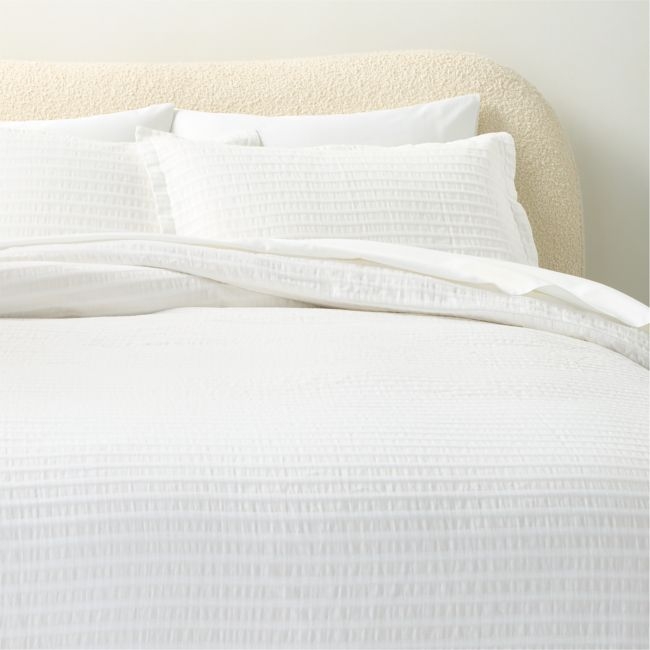 Mitra Organic Cotton Ribbed Jacquard White King Duvet Cover - Image 0