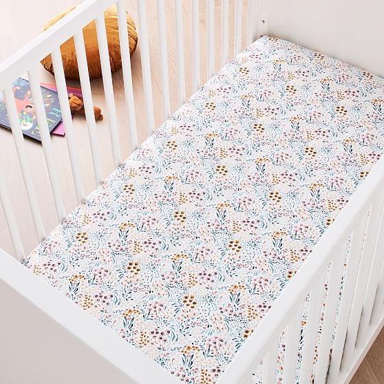 Organic Percale Field Floral Crib Fitted Sheet, Multi - Image 0