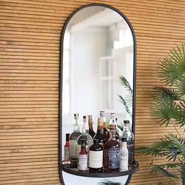 Tall Oval Wall Mirror With Folding Metal Shelf - Image 0