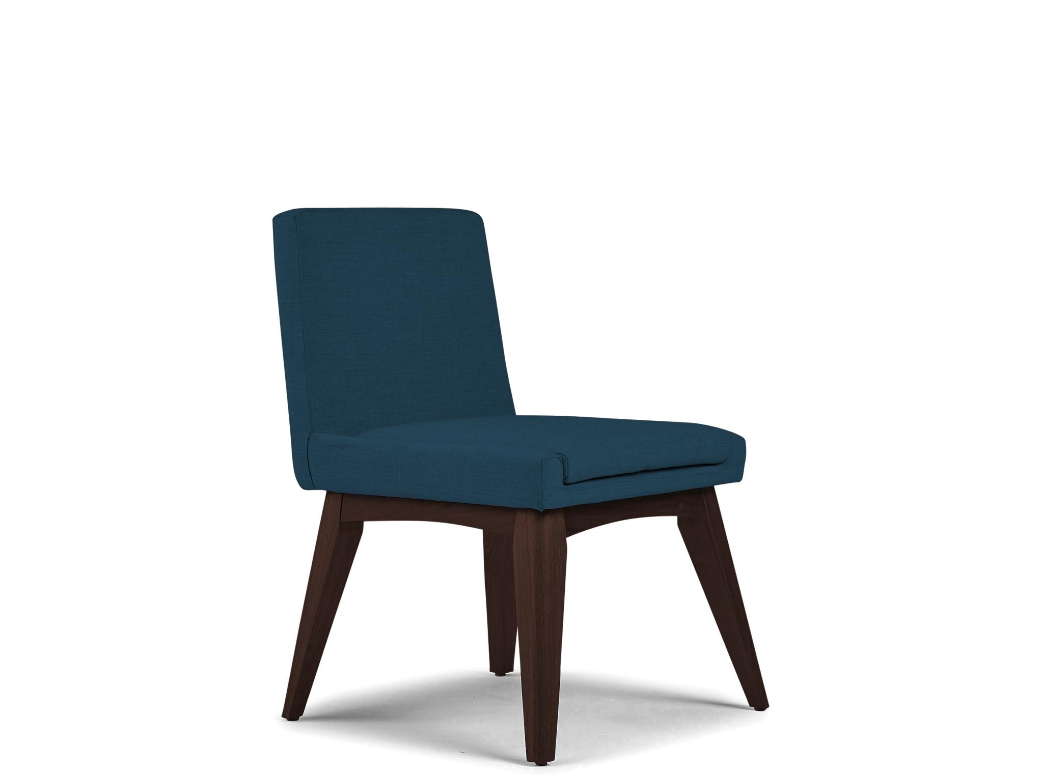 Blue Spencer Mid Century Modern Dining Chair - Key Largo Zenith Teal - Walnut - Image 1