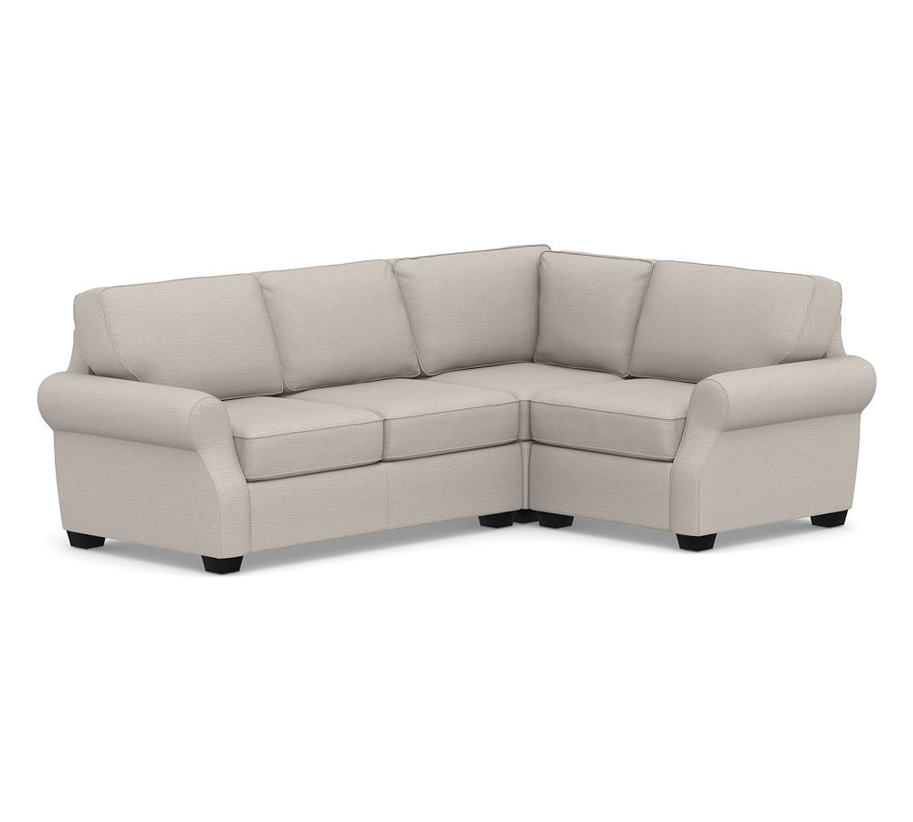 SoMa Fremont Roll Arm Upholstered Left Arm 3-Piece Corner Sectional, Polyester Wrapped Cushions, Chunky Basketweave Stone - Image 0