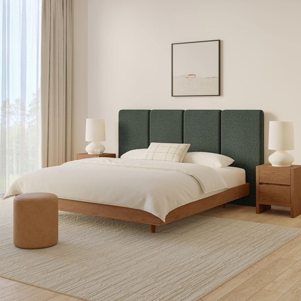 Noel King Headboard - Green Wool Bouclé - Image 1