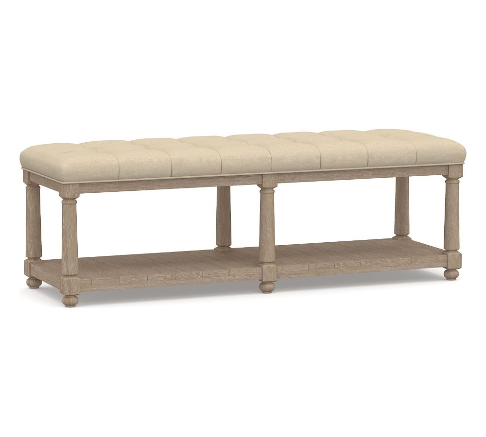 Berlin Upholstered Tufted Bench, Park Weave Oatmeal - Image 0