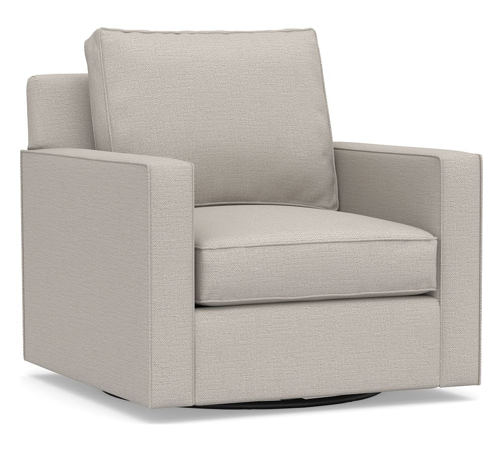 Cameron Square Arm Upholstered Swivel Armchair, Polyester Wrapped Cushions, Chunky Basketweave Stone - Image 0