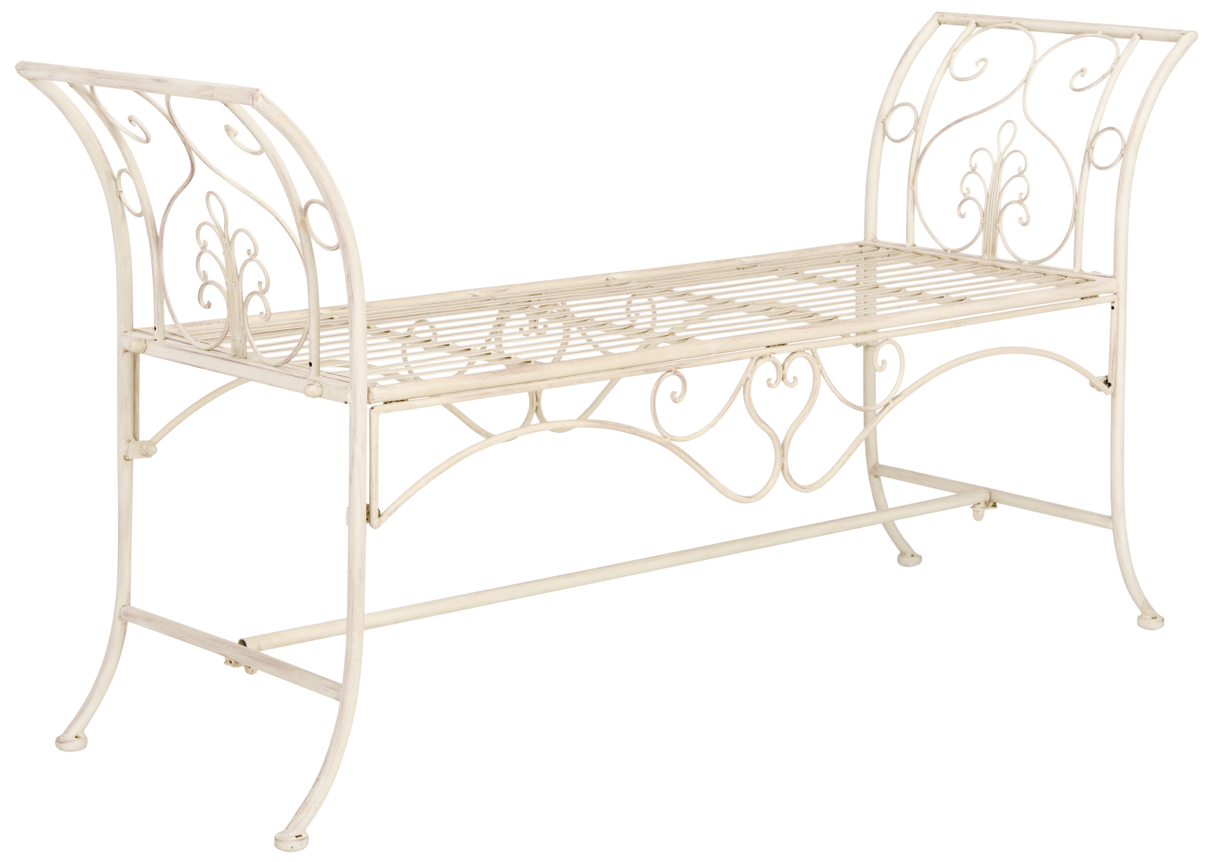 Adina Wrought Iron 51.25-Inch W Outdoor Garden Bench - Antique White - Safavieh - Image 1