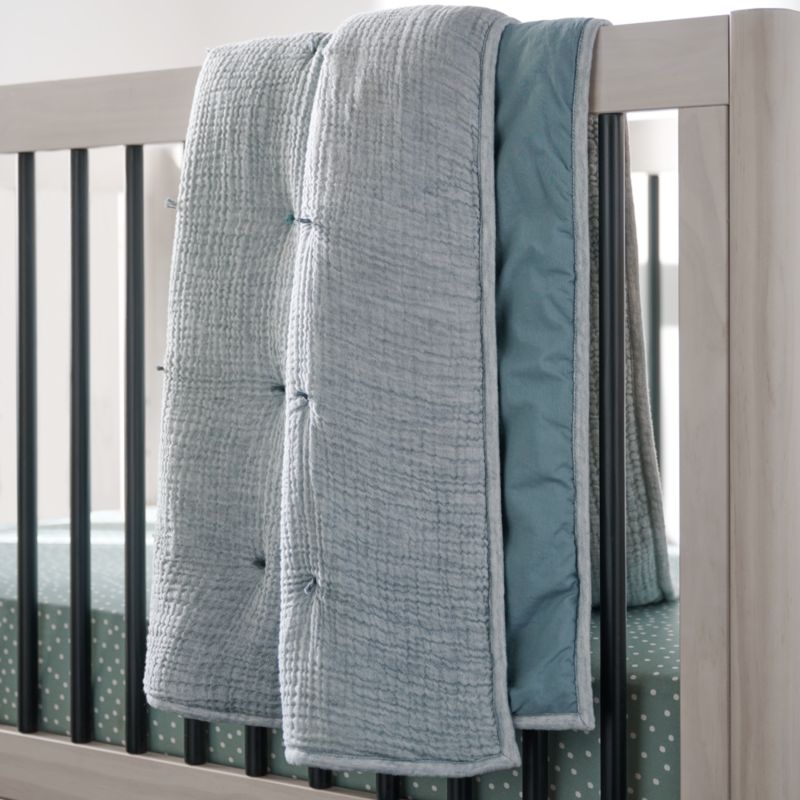 Aire Crinkle Blue Organic Cotton Baby Crib Quilt - Image 3