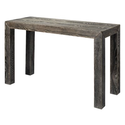 Table With Wooden Block Legs And Grain Details, Gray - Image 0