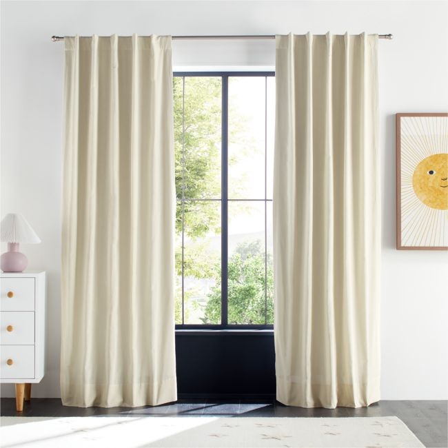 Stone Tan Textural Organic Cotton Chambray Blackout Window Curtain Panel 44"x63" - Image 0