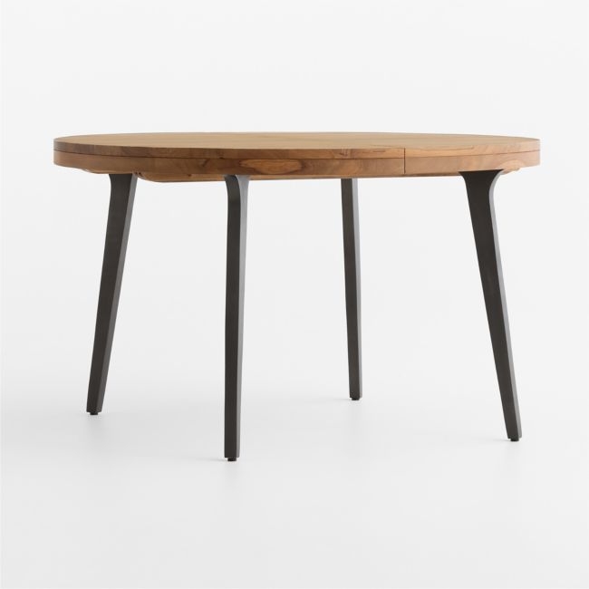 Lakin 50"-74" Teak Round Wood Extendable Dining Table - Image 0