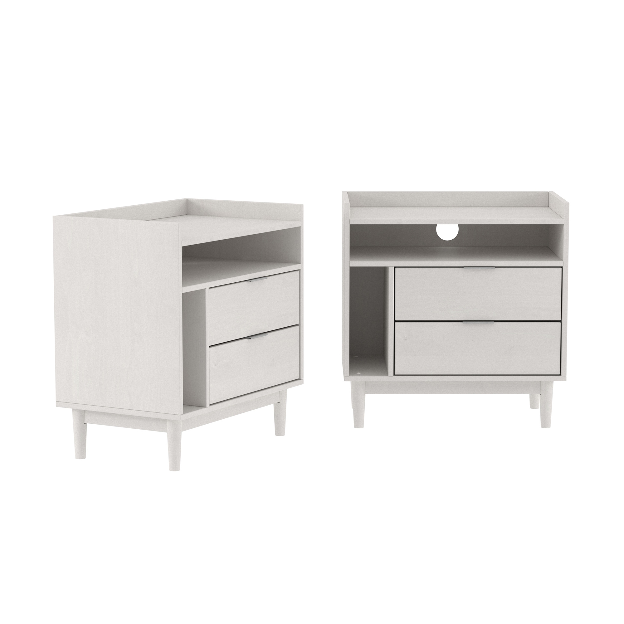 25" Solid Wood 2-Drawer Night Stand with Gallery - 2PK - White - Image 3