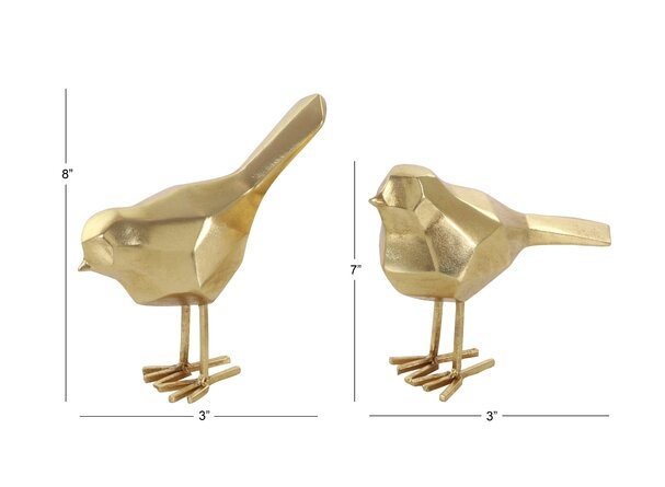 Glam Polystone Faceted Bird 2 Piece Sculpture Set - Image 3