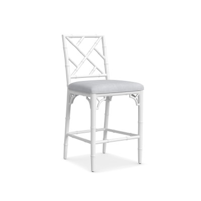 Chippendale Bistro Dining Counter Stool, White, Chunky Linen, White - Image 1