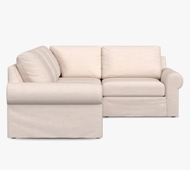 Big Sur Roll Arm Slipcovered Left Arm 3-Piece Corner Sectional, Down Blend Wrapped Cushions, Brushed Crossweave Natural - Image 3