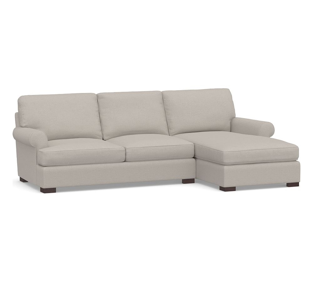 Townsend Roll Arm Upholstered Left Arm Sofa with Chaise Sectional, Polyester Wrapped Cushions, Chunky Basketweave Stone - Image 0