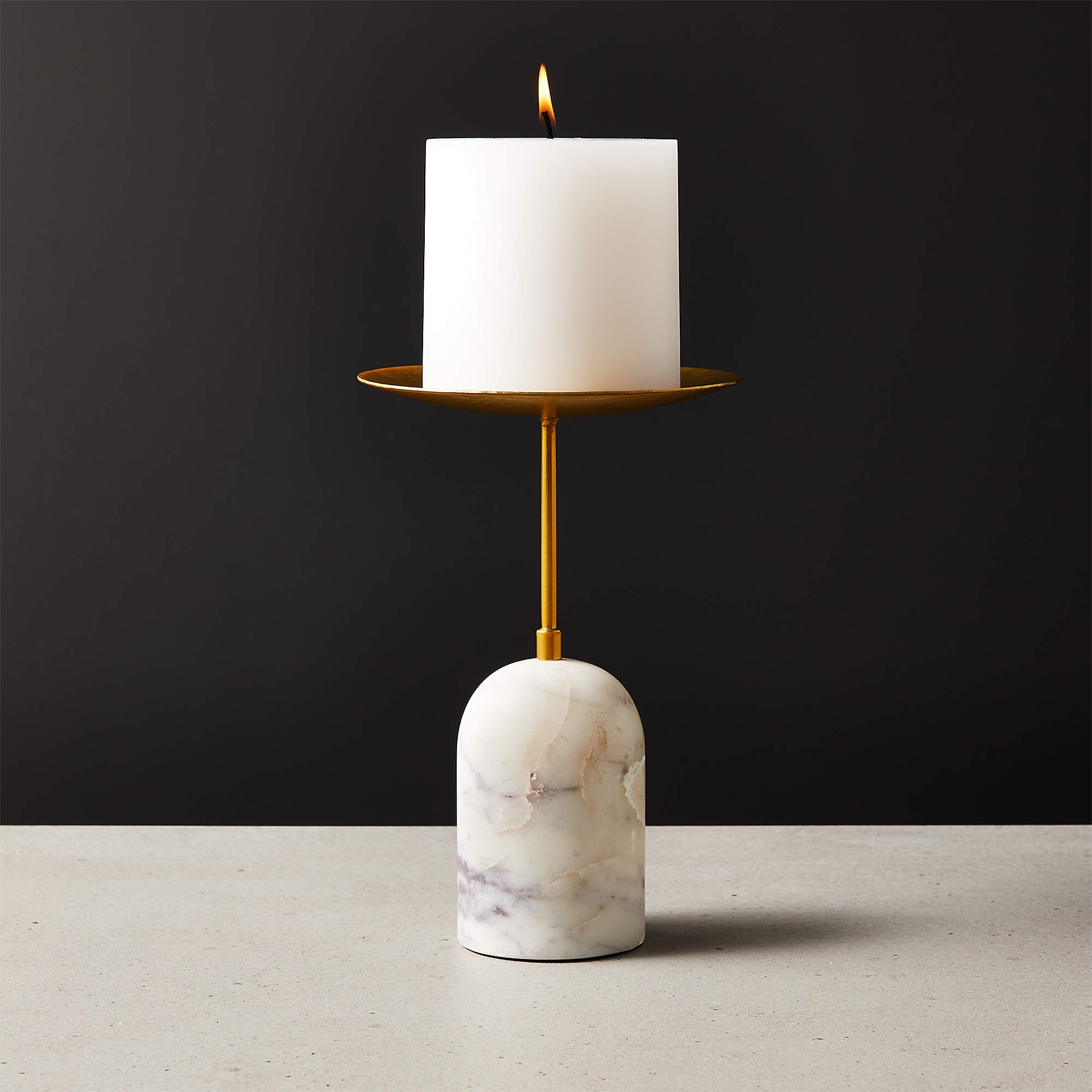 Numa Marble & Brass Pillar Candle Stand, Small - Image 2
