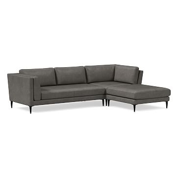 Anton 104" Right 3-Piece Ottoman Sectional, Sierra Leather, Licorice, Polished Dark Pewter - Image 2