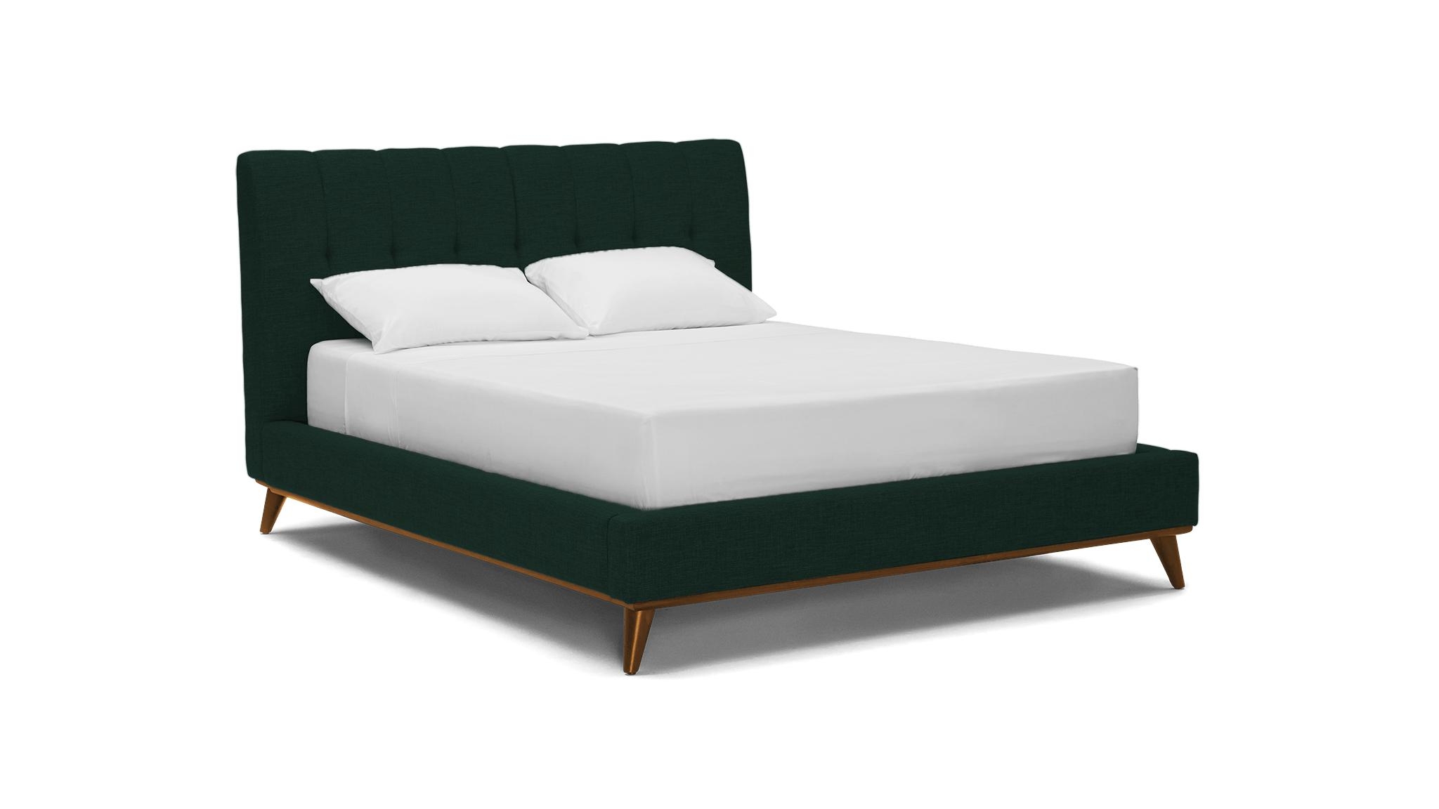 Green Hughes Mid Century Modern Bed - Royale Evergreen - Mocha - Queen - Image 1