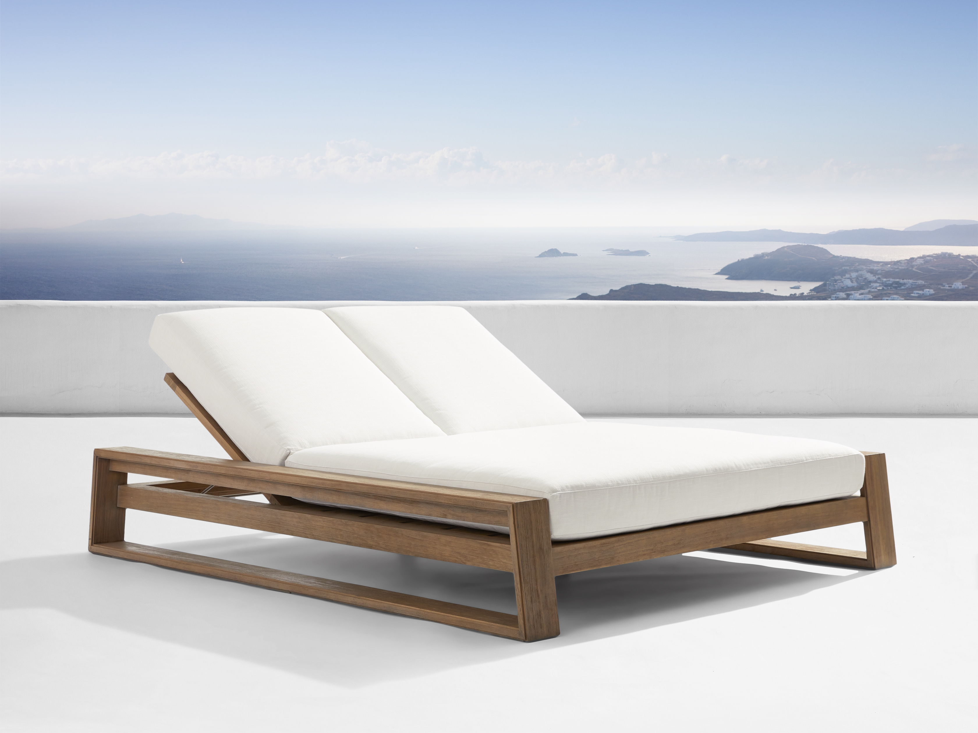 Canyon Outdoor Double Chaise Teak in White  Eden Snow/Weathered Fawn - Image 0