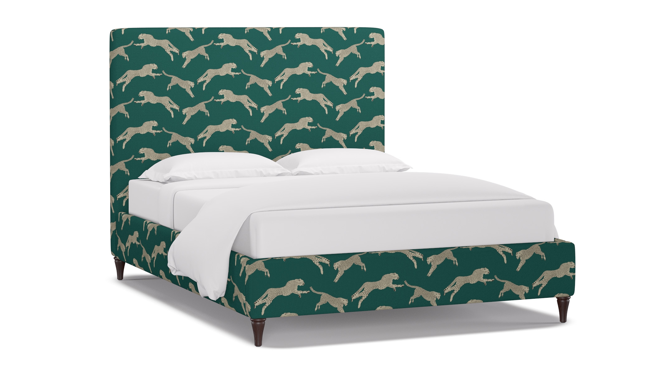 Classic Bed, Polo Green Cheetah, Espresso Decorative Tapered Leg, Twin - Image 1