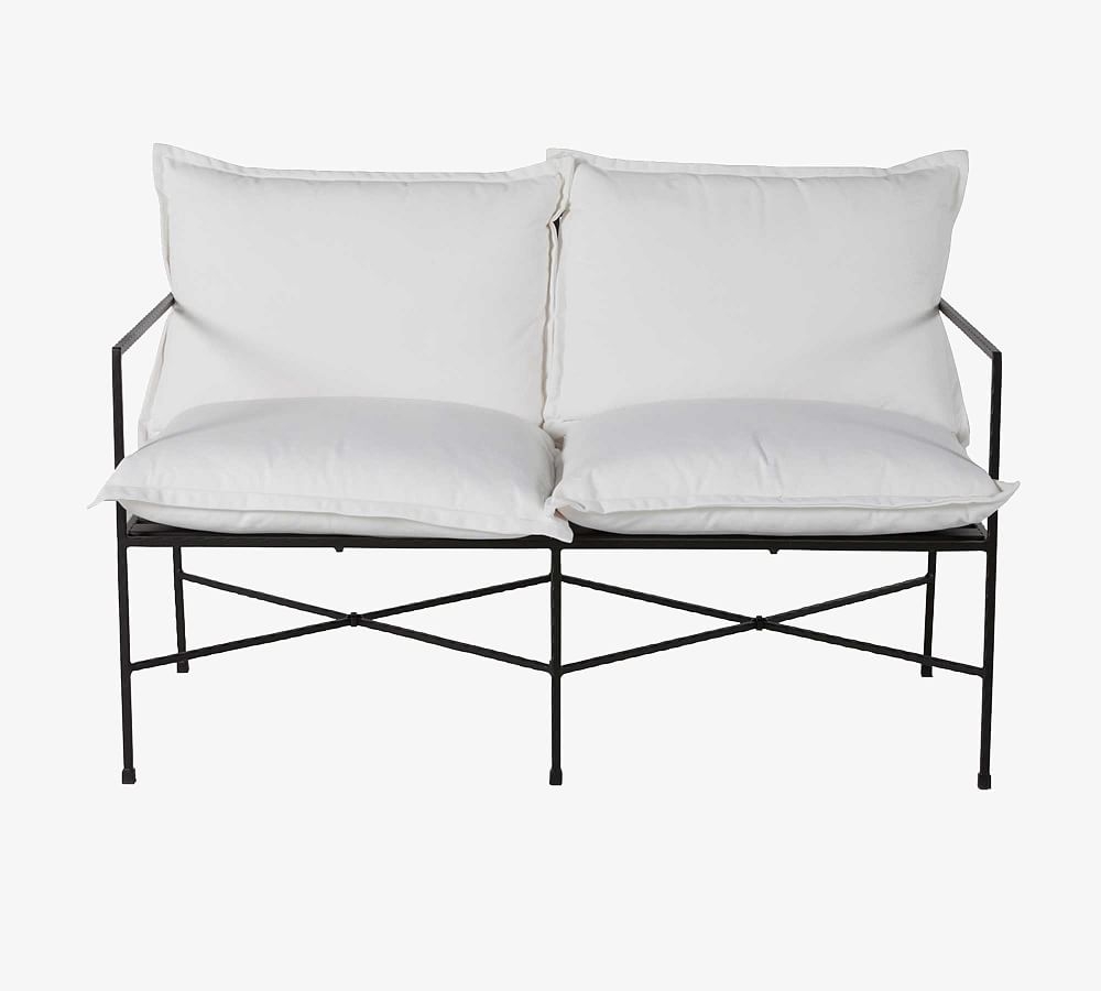 Blithdale Loveseat Cushion, Sunbrella(R) - Outdoor Linen; Navy - Image 0