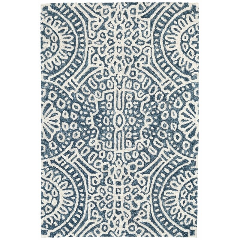 Dash and Albert Rugs Temple Oriental Hand-Hooked Wool Blue/White Area Rug - Image 0