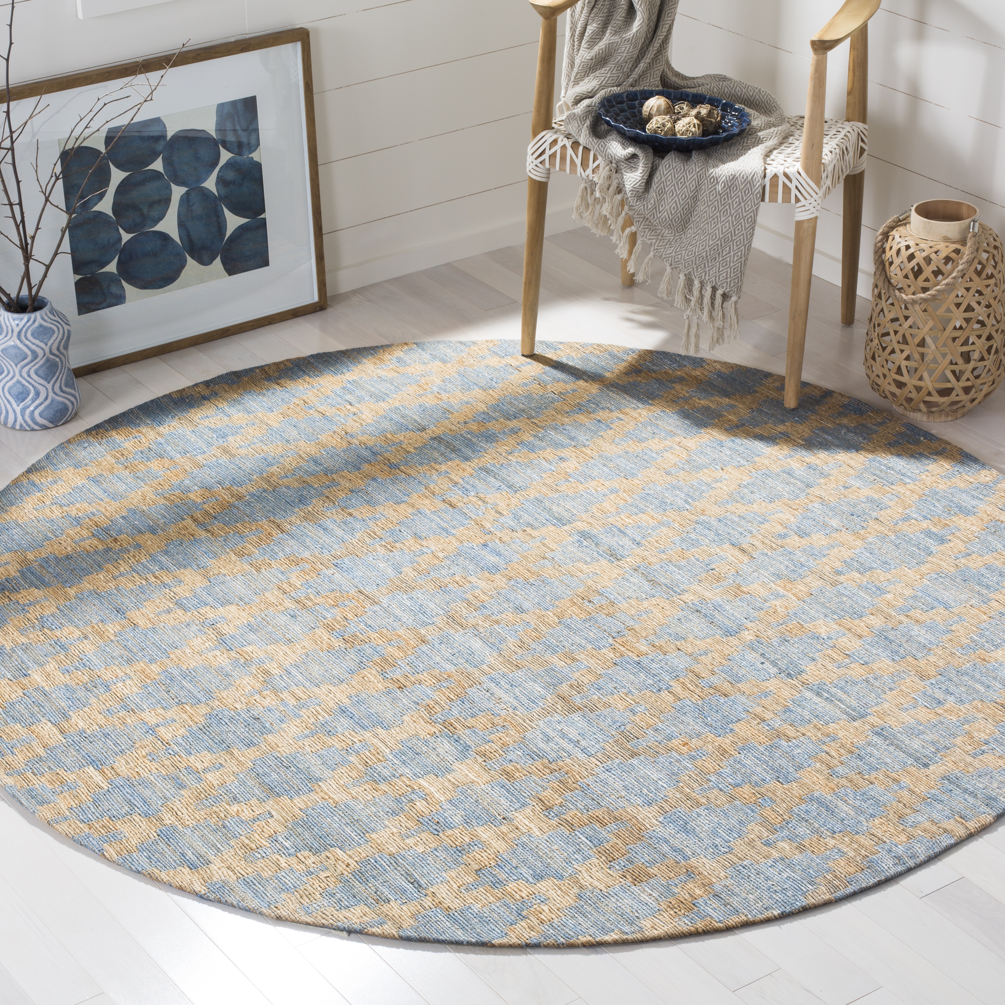 Arlo Home Hand Woven Area Rug, CAP413A, Light Blue/Gold,  6' X 6' Round - Image 1